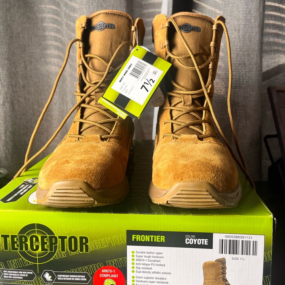 NEW INTERCEPTOR Men's Frontier Work Military Tactical Tan Coyote Boots Size 7.5